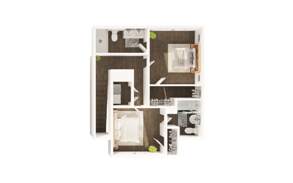 2A - 2 bedroom floorplan layout with 2.5 bathrooms and 1254 square feet (Interior Upper
)