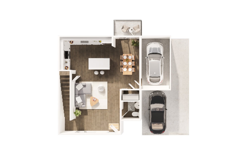 2A - 2 bedroom floorplan layout with 2.5 bathrooms and 1254 square feet (Interior Lower
)