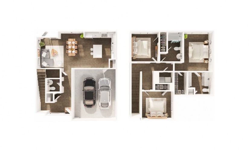 3A - 3 bedroom floor plan layout with 2.5 bathrooms and 1448 square feet
