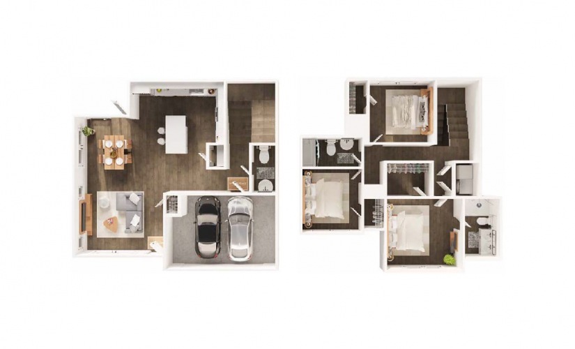 3B - 3 bedroom floor plan layout with 2.5 bathrooms and 1471 square feet